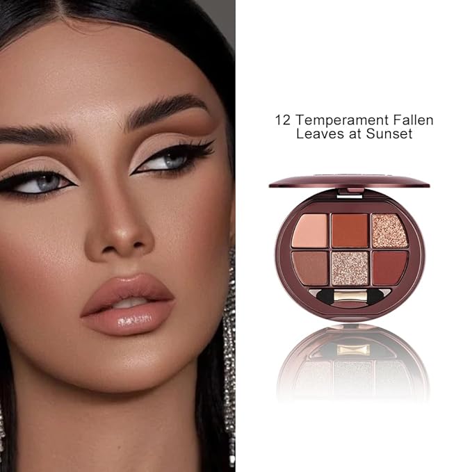 6-Color Shimmer Matte Eyeshadow Palette, Neutral Nude Diamond Sparkle Shades, Highly Pigmented Blendable Waterproof Long-Lasting Eye Makeup, Silky Smooth Pearl Finish, Ideal for Friends-A12#