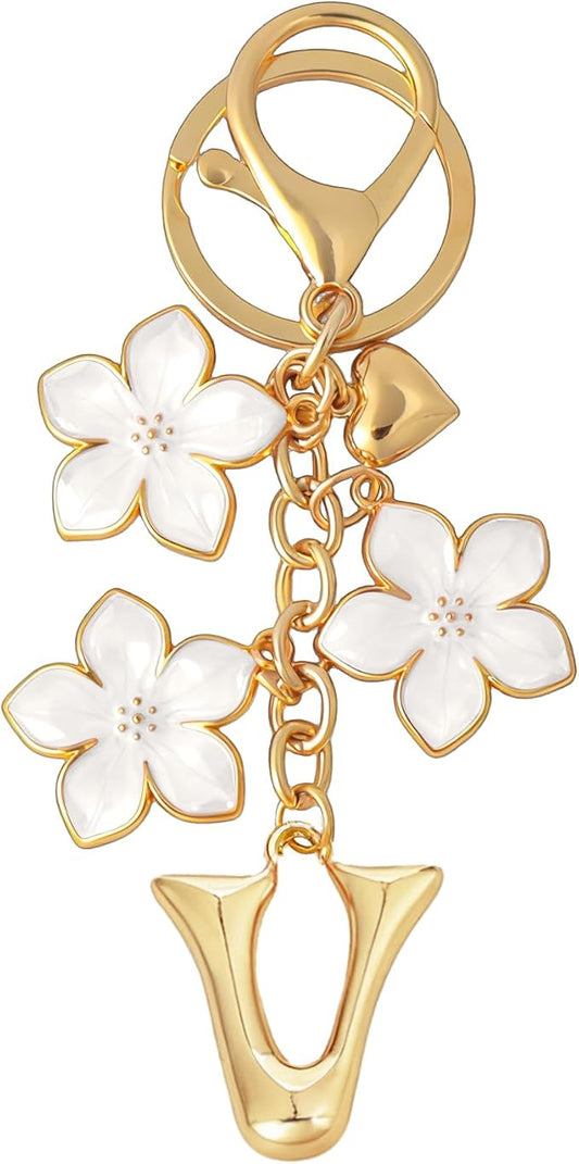 Snycler Bubble Initial Keychain Graceful Flower for bags car remote–A-Z Letter Charms for Women
