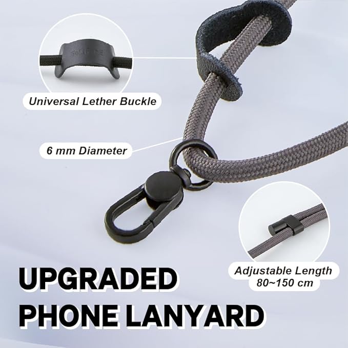 Universal Phone Lanyard, Anti-Theft Crossbody Strap for iPhone 16 Pro Max and Most Smartphones, Adjustable Cell Phone Neck Holder w/2 Non-Adhesive Tether Tab for Men and Women, Charcoal/Black