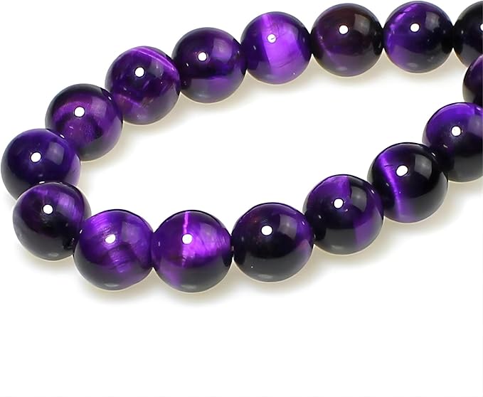 MJDCB Stone Beads 12mm 30pcs Round Purple Tiger's Eye Loose Gemstone Bead Charms for Jewelry Making Bracelet Necklace Earring Pendant