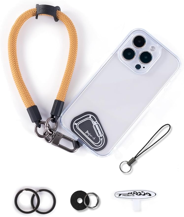 project-cb Hand Wrist Phone Strap,Phone Lanyard Patch ×2,Cell Phone Case Holder,Wristlet Strap for Key,AirPods,Camera (Khaki, 15.7inch)