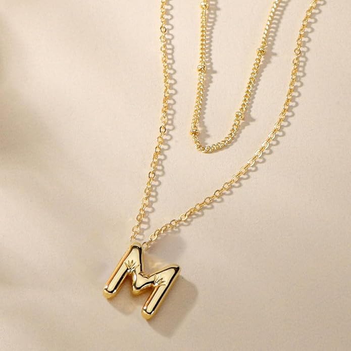 PANSHI Gold Initial Necklaces Gifts for Teen Girls Women Girlfriend Teen Girl Gifts Trendy Stuff Layered Bubble Letter Necklace Gold Jewelry Birthday Gift