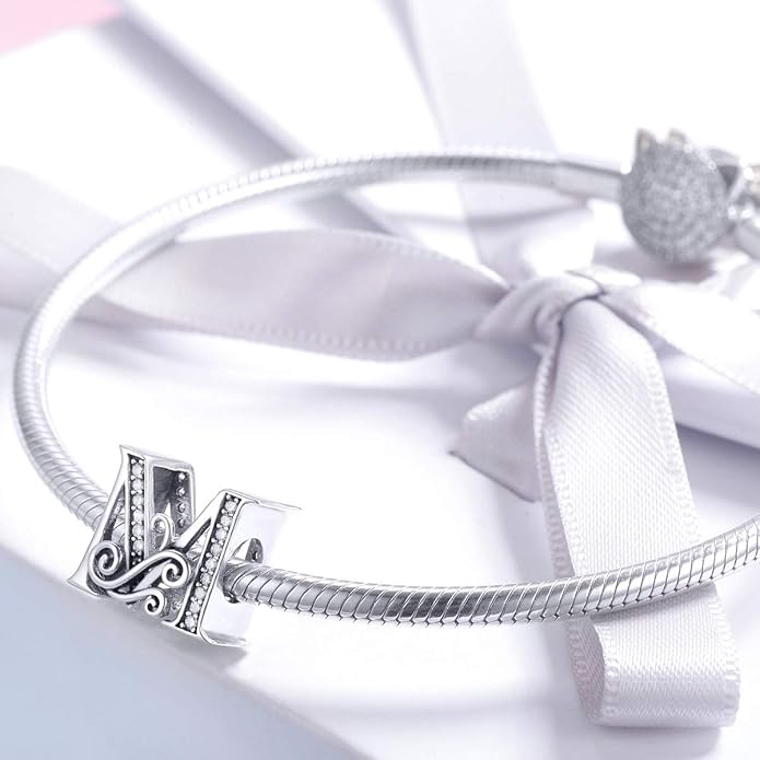 925 Sterling Silver Letter Charms for Pandora Bracelets Alphabet Initial Charms Beads Birthday Christmas Jewelry Gift for Women