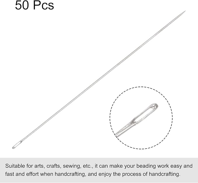 uxcell 50Pcs Beading Needles Fine Thin Long Straight Sewing Embroidery Threads Stainless Steel 3.15 Inch 0.4mm Wire Diameter