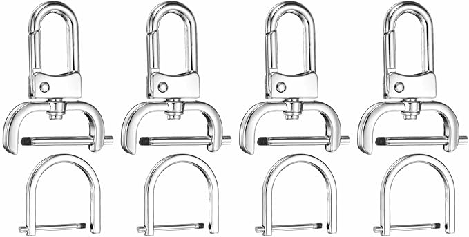 HARFINGTON 4pcs Detachable Snap Hook Swivel Clasp 1" (25mm) Zinc Alloy Lobster Claw Clasp with 4pcs D-Rings Screw in Shackle for Keychain Lanyard Purse DIY Purse Strap, Silver