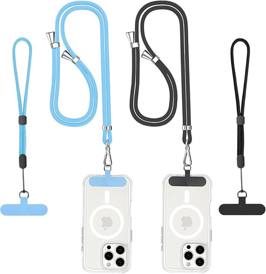 Cell Phone Lanyard, 2 Pack Universal Crossbody Multifuctional Lanyard Around The Neck, 2Pack Wrist Straps and 2 PackTether Pads Anti Theft Strap Compatible with iPhone, Most Smartphones