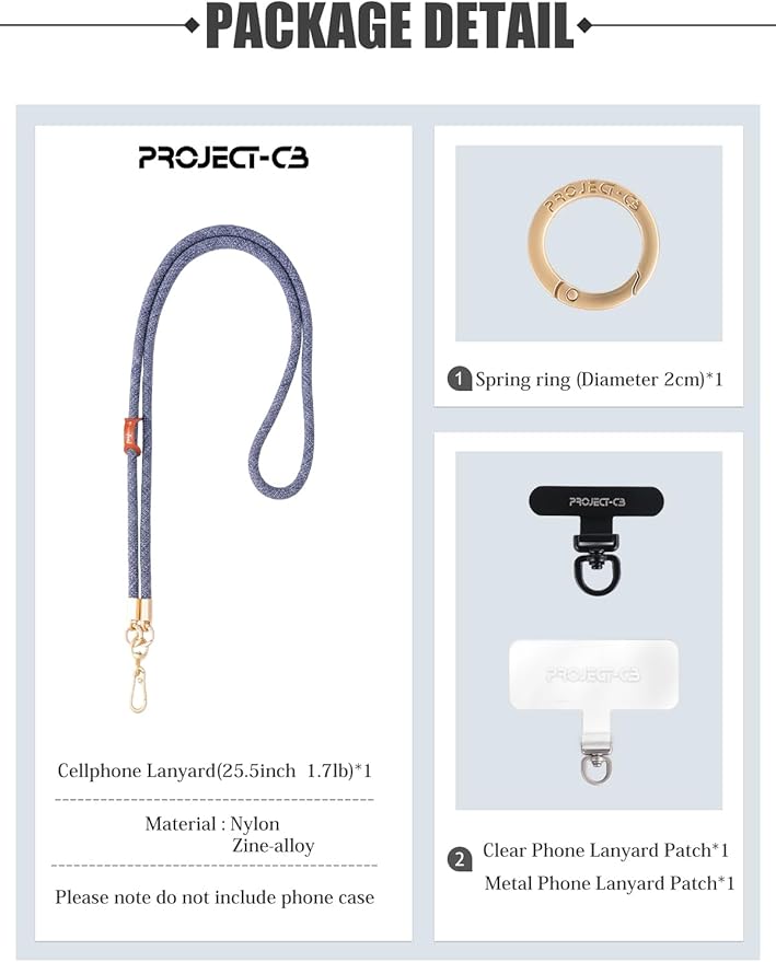 project-cb Cell Phone Lanyard ×1, Tether Tab ×2, Universal Adjustable Phone Strap, Crossbody, Neck Phone Lanyard, Rope Strap