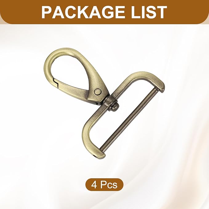 HARFINGTON 4pcs Detachable Snap Hook Swivel Clasp 1 1/2" (38mm) Zinc Alloy Lobster Claw Clasp for Keychain Lanyard Purse DIY Purse Strap, Light Brown