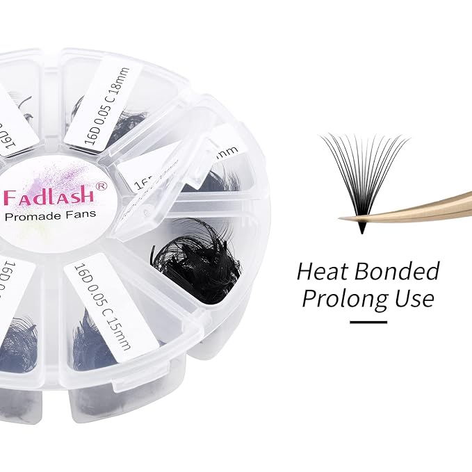 Volume Lash Extensions 1000pcs Premade Fans Eyelash Extensions Promades Eyelash Loose Fans Pointed Base 5D/8D/10D/12D/14D/16D 9-16mm/15-20mm Mixed Tray Avalible (16D-0.05C, 9-16mm)