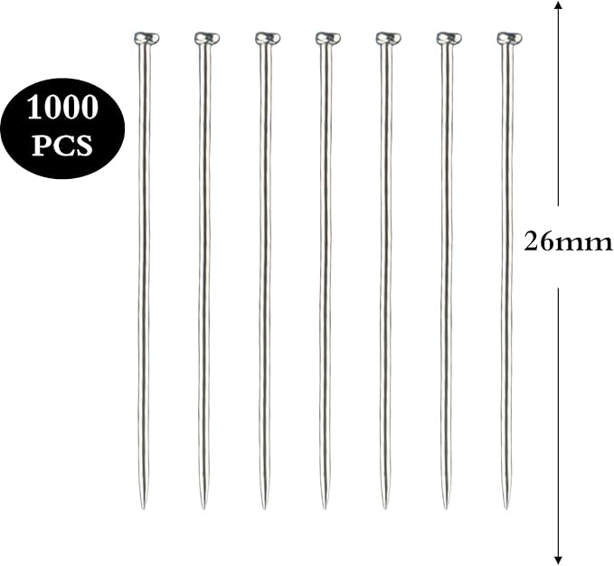 1000 PCS Straight Pins Stainless Steel Flat Head Sewing Pins for Crafts, Fine Satin Dressmaker Pins for Jewelry Making, DIY, Fabric, Quilting(1inch)