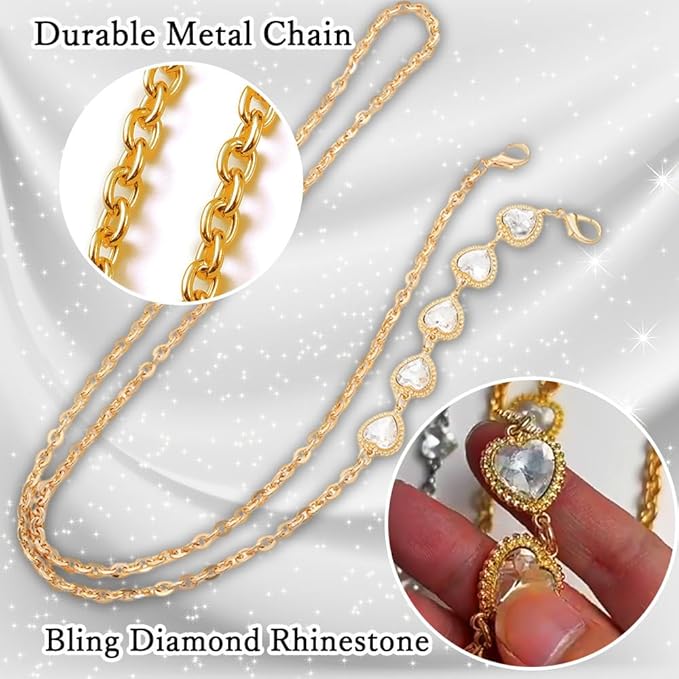 Phone Crossbody Chain Cell Phone Lanyard,Universal Leather+Metal Shouder Strap with Phone Tether Patches (F)
