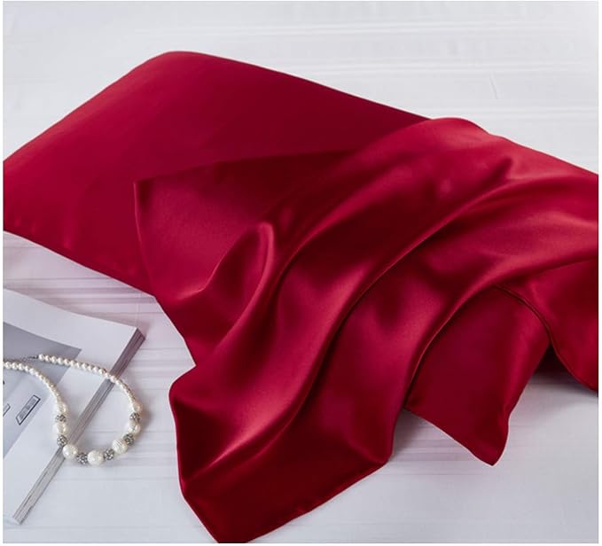 Mulberry Silk Pillowcases Set of 2, Hypoallergenic Satin Pillow Covers for Hair and Skin, with Hidden Zipper, Both Side 100% 19 Momme Silk (Burgundy,Standard)