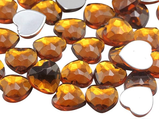 KraftGenius Allstarco 8mm Flat Back Heart Acrylic Rhinestones Tiny Face Gems Body Jewels Card Making Embelishments - 100 Pieces (Brown Smokey Topaz JG25)