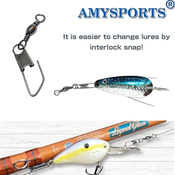 AMYSPORTS Stainless Steel Snap Swivel Saltwater High Strength Snaps Fishing Barrel Line Connector Fishing Swivels Barrel Safety Snap Fishing Tackle Stainless Steel Accessories