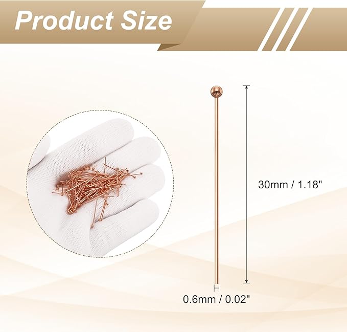 HARFINGTON 100pcs Ball Head Pins 1.18" 30mm Round Head Pins for Earring Pendant Necklace Bracelet Charm Jewelry Making Findings DIY Craft, Rose Gold