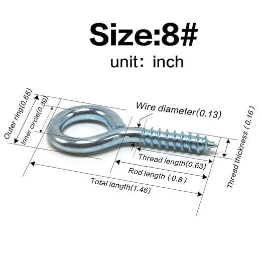 Metal Eye Hooks - 20 Pieces, Blue Zinc Plated, Self Tapping Screws, Cup Hooks