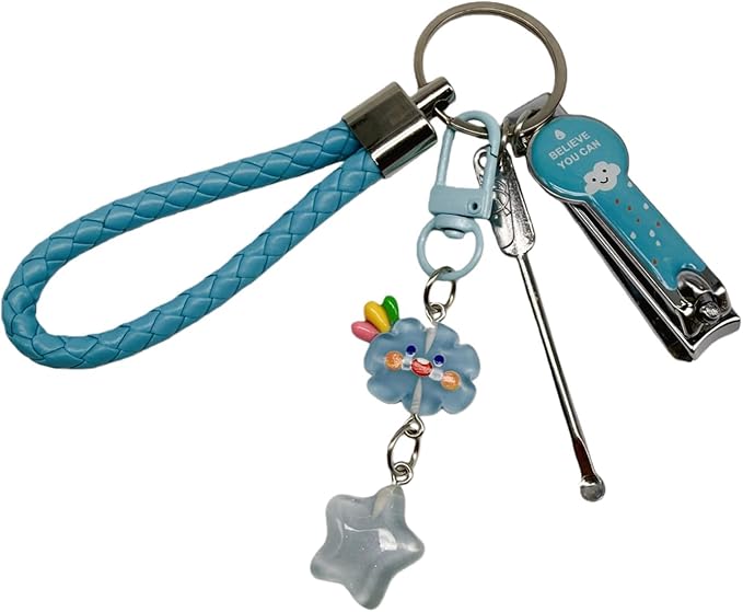 Cute Keychain with Nail Clipper Ear Pick for Women Girls Cute Key Chain Wristlet Cartoon Keychain Lanyard