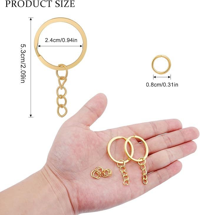 50Pcs Keychain Key Ring with Chain Bulk Split Key Chain，1.1 Inch Key Chains Parts with Open Jump Ring Connector for Jewelry Making Crafts (Gold)