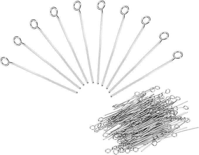 PATIKIL 300pcs Stainless Steel Eye Pins 0.6mm/24 Gauge 28mm Earring Flat Headpins for Jewelry Making Supplies Jewelry Findings, DIY Craft, Necklace, Silver