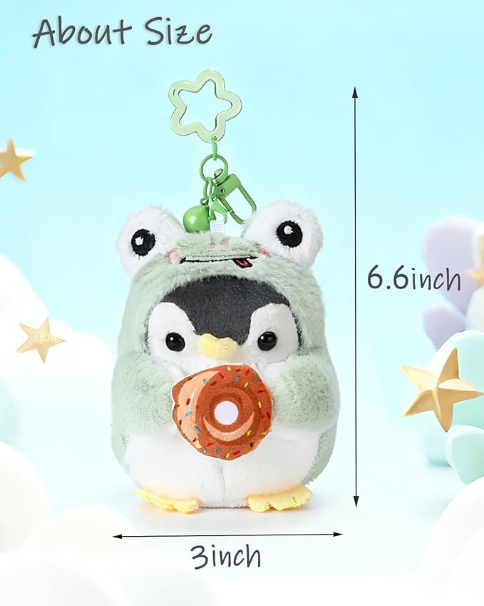 Penguin Plush Keychain Cute Stuff Cosplay Costume Change Clothing Donut Frog Unicorn Shiba Inu Bunny Tiger keyring