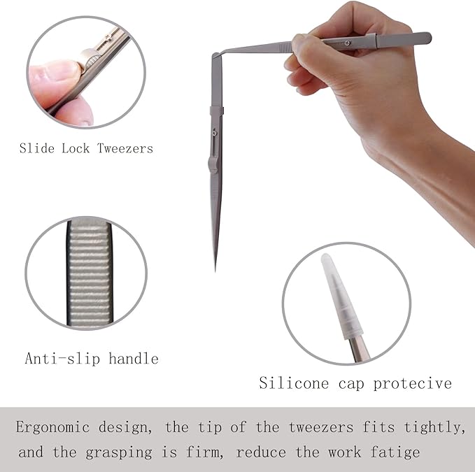 Tweezers, 5Pcs Precision Tweezers Set - Anti - Static Stainless Steel Tweezers for Electronics, Jewelry Making, Medical and Laboratory Work, Craft, Model Building, Soldering, Watch, Car Repair, Etc