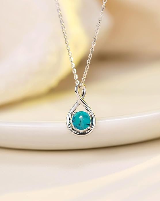 FANCIME 14K Solid Gold Birthstone Pendant with Sterling Silver Chain Infinity Gemstone Necklace Fine Jewelry Anniversary Birthday Christmas Gifts for Women Wife Her