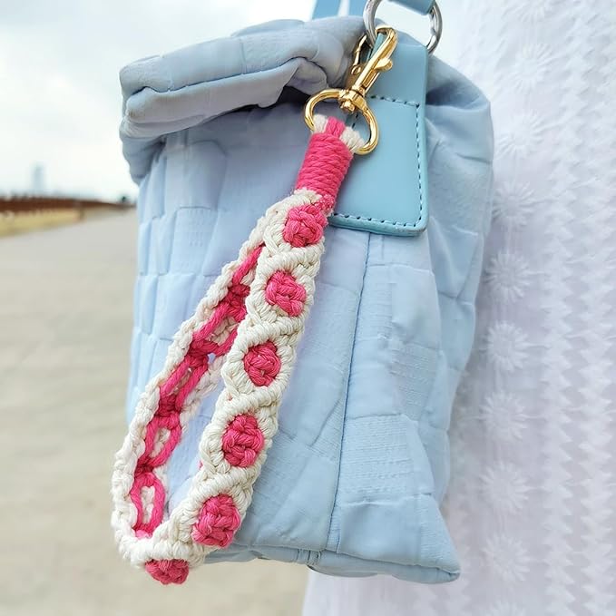 Boho Macrame Phone Wrist Strap, Cell Phone Lanyard with Tether Tab, Keychain Wristlet Charm, Anti-Loss Phone Chain