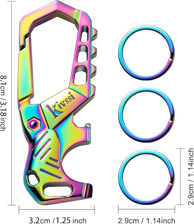 Heavy duty metal keychains, Carabiner clip Car key chains,Fashion family keychain bottle opener and 3 Key Rings suitable for men and women.（Multicolor-2pcs）