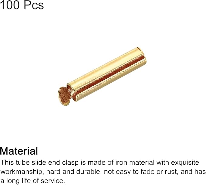 uxcell 100Pcs Slide on End Clasps, 13mm Tube Ball Bead Slider Crimp Ends for Multi-Strand DIY Craft Making, Light Golden