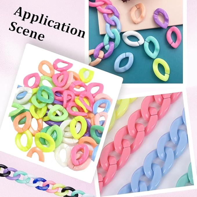 240Pcs 8 Colors Acrylic Chain Links Colorful Linking Rings Opaque Twist Oval Open Quick Chunky Necklace Chains Bag Strap Connector Ring for Jewelry Making Keychain Eyeglass Jean DIY Crafts