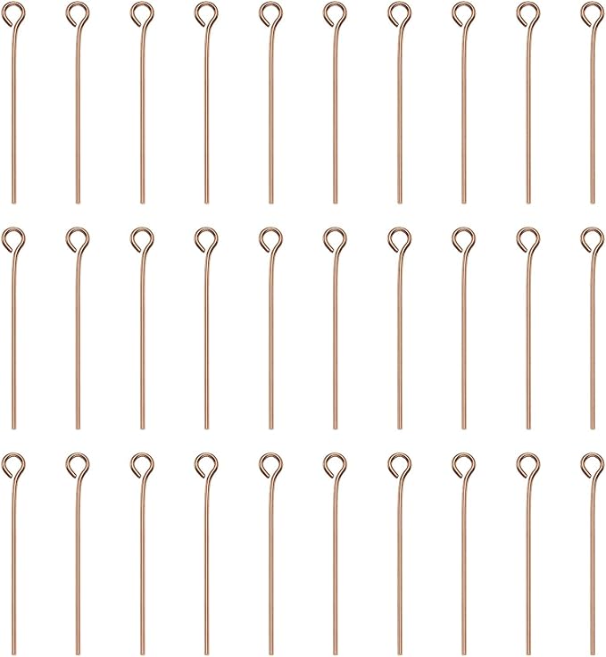 HARFINGTON 100pcs Open Eye Head Pins 1.18" 30mm Mini Metal Wire Eye Pins Beading Small Needles Bulk for Earring Pendant Necklace Bracelet Charm Jewelry Making Findings DIY Craft, Rose Gold