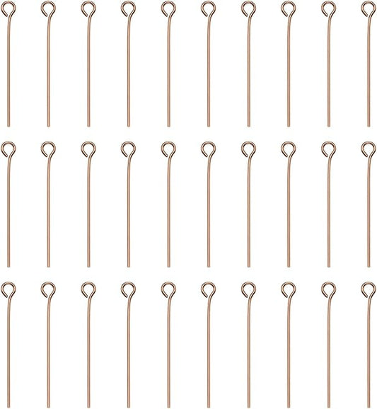 HARFINGTON 100pcs Open Eye Head Pins 1.18" 30mm Mini Metal Wire Eye Pins Beading Small Needles Bulk for Earring Pendant Necklace Bracelet Charm Jewelry Making Findings DIY Craft, Rose Gold