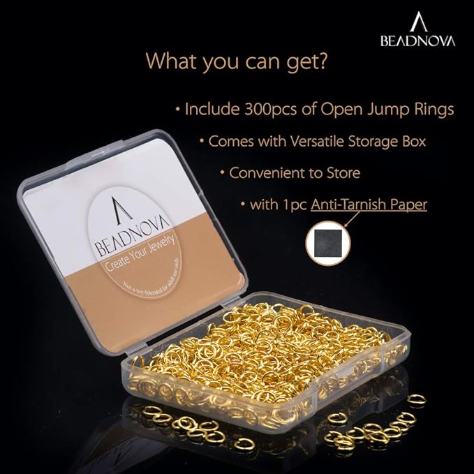 BEADNOVA 5mm Jump Rings for Jewelry Making Gold Open Jump Rings for Earrings and Keychains (300Pcs)