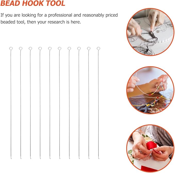EXCEART Beading Tool Kit 10 Pcs Fine Thin Stainless Steel Big Eye Hook Needles for Jewelry DIY Bead Supplies and Seed Beads Crafts
