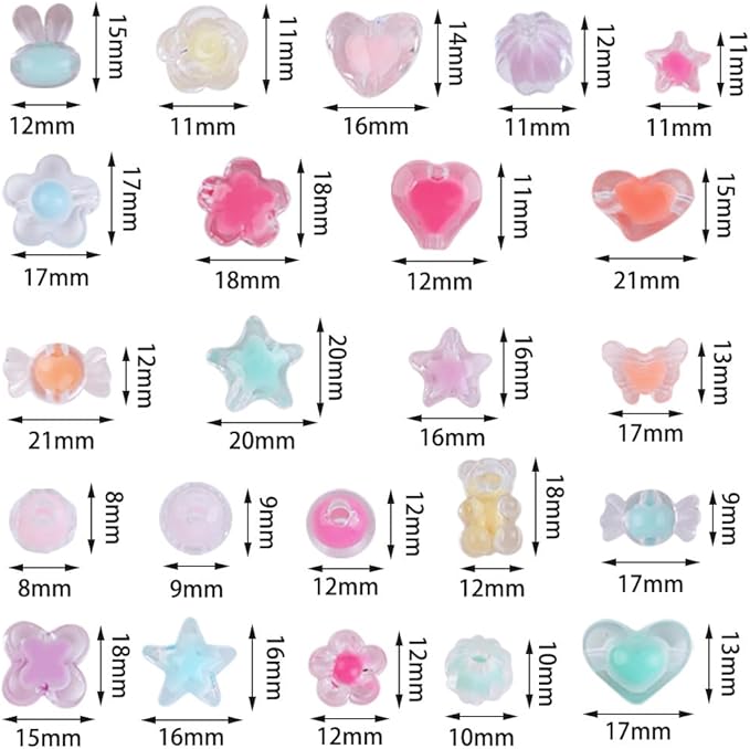 nikkiGuo 320 Piece Acrylic Bead Jewelry Making kit - Transparent Candy Colored Beads, Mixed Shape Heart-Shaped Star Flowers, 8mm/10mm/20mm, Keychain, Phone Chain DIY Craft Jewelry