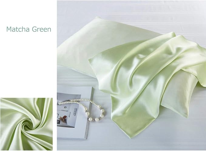 Mulberry Silk Pillowcases Set of 2, Hypoallergenic Satin Pillow Covers for Hair and Skin, with Hidden Zipper, Both Side 100% 19 Momme Silk (Fruit Green,Queen)