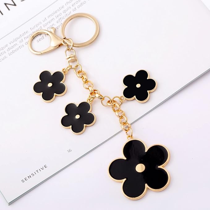 Women's Flower Bag Charms Enameled Keychain Purse Accessories