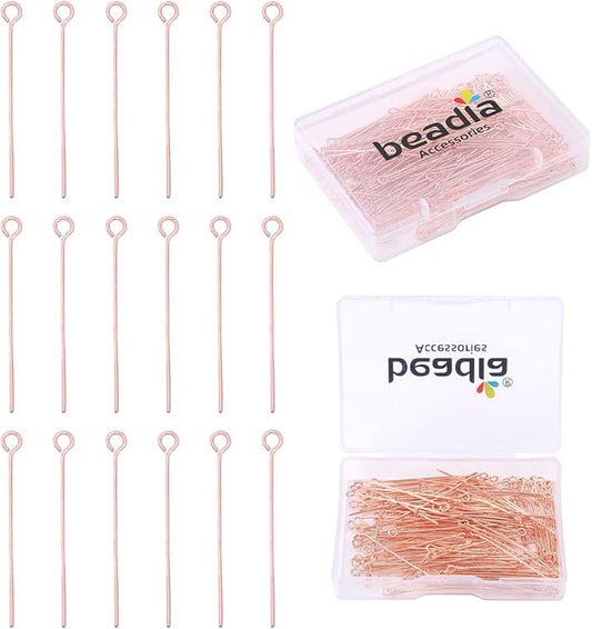 Rose Gold Plated Open Eye Pins Non Tarnish 35mm 150pcs for Jewelry Making Findings