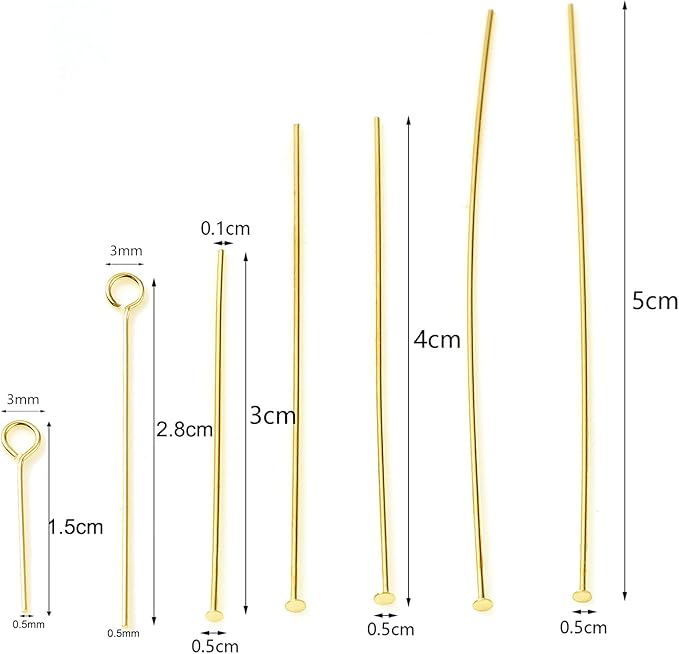 DoreenBeads 14K Gold Filled Eye Pins Open Eye Head Pins Findings 0.59inch for Earring Bracelet Necklace Jewelry Making Findings DIY Craft