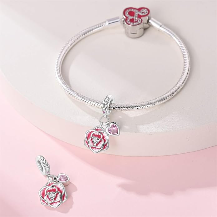 HONGRUI 925 Sterling Silver Charm for Bracelets Necklace Fashion Heart Bow Flower Family Butterfly Pendant Bead Charm for Women Festival jewelry gifts