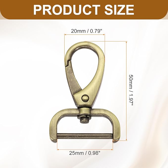 HARFINGTON 4pcs Detachable Snap Hook Swivel Clasp 1" (25mm) Zinc Alloy Lobster Claw Clasp for Keychain Lanyard Purse DIY Purse Strap, Light Brown