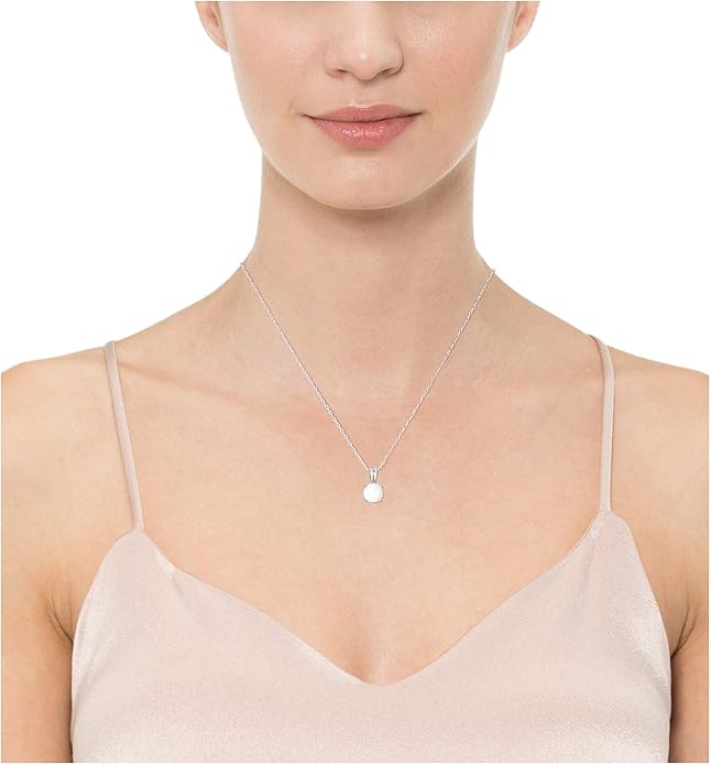 Amazon Essentials Sterling Silver Round Cut Birthstone Pendant Necklace 18"