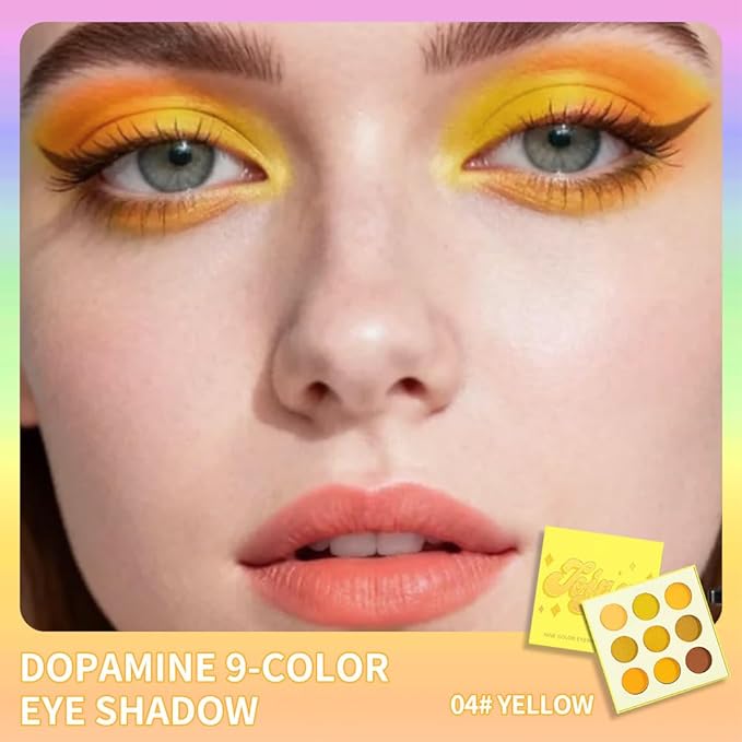 9-Color Yellow Gold Matte Shimmer Eyeshadow Palette – High Pigment Warm Orange, Lemon & Brown Shades, Long-Lasting Waterproof Blendable Eye Makeup for Summer, Sunset & Daily Looks