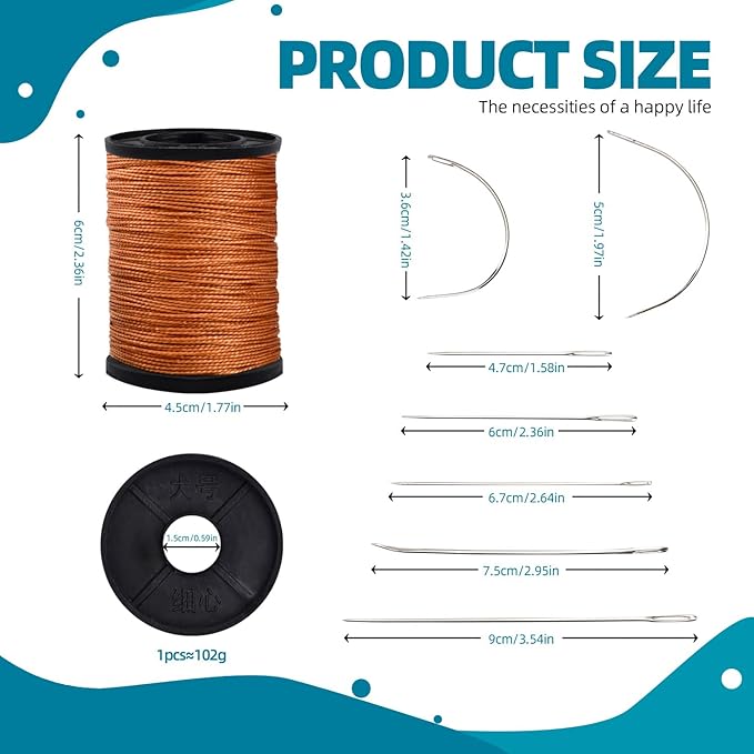 Topus Extra Strong Upholstery Repair Sewing Thread Kit and Heavy Duty Household Hand Needles, Including 7 Styles of Leather Canvas Sewing Needles and 3 Rolls Nylon Thread (70 Yard Per Roll), 3 Colors