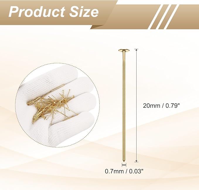 HARFINGTON 100pcs Flat Head Pins 0.79" 20mm Needles Bulk for Earring Pendant Necklace Bracelet Charm Jewelry Making Findings DIY Craft, 18K Gold