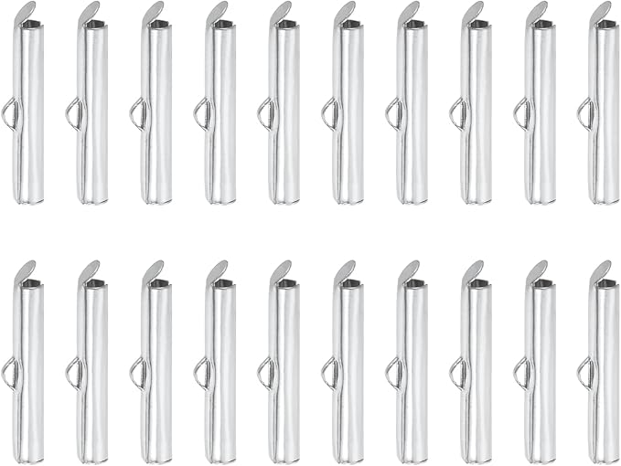 uxcell 100Pcs Slide on End Clasps, 25mm Tube Ball Bead Slider Crimp Ends for Multi-Strand DIY Craft Making, Silver Tone