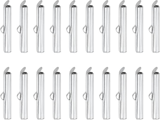 uxcell 100Pcs Slide on End Clasps, 25mm Tube Ball Bead Slider Crimp Ends for Multi-Strand DIY Craft Making, Silver Tone