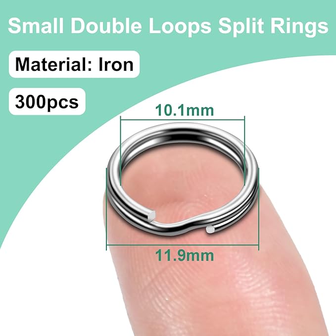 1/2" 300 PCS Silver Small Key Rings, Double Loops Split Rings Jewelry Making Metal Mini Key Ring for Keychian, Pet Collar Tag, Luggage Tag DIY Craft Hardware