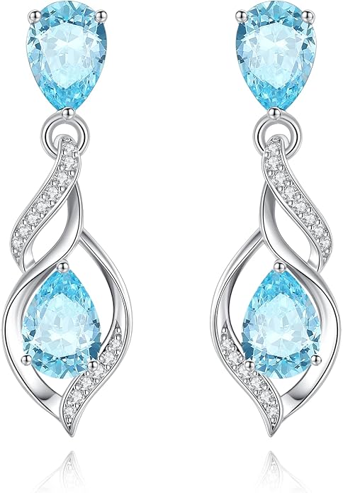 FANCIME Gift for Women Birthstone Earrings for Her Teardrop Birthstone Earrings S925 Sterling Silver infinity Love Birthday Gifts for Mom Women