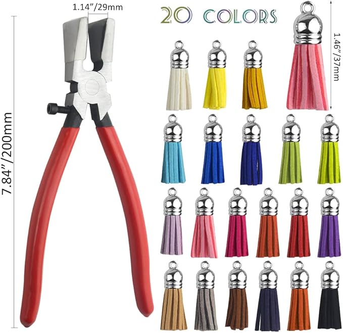 61PCS Key Fob Hardware Set Including 1 Inch 40Pcs Key Fob Hardware 20Pcs Leather Keychain Tassel and 1Pcs Key Fob Pliers for Key Fob Hardware Install